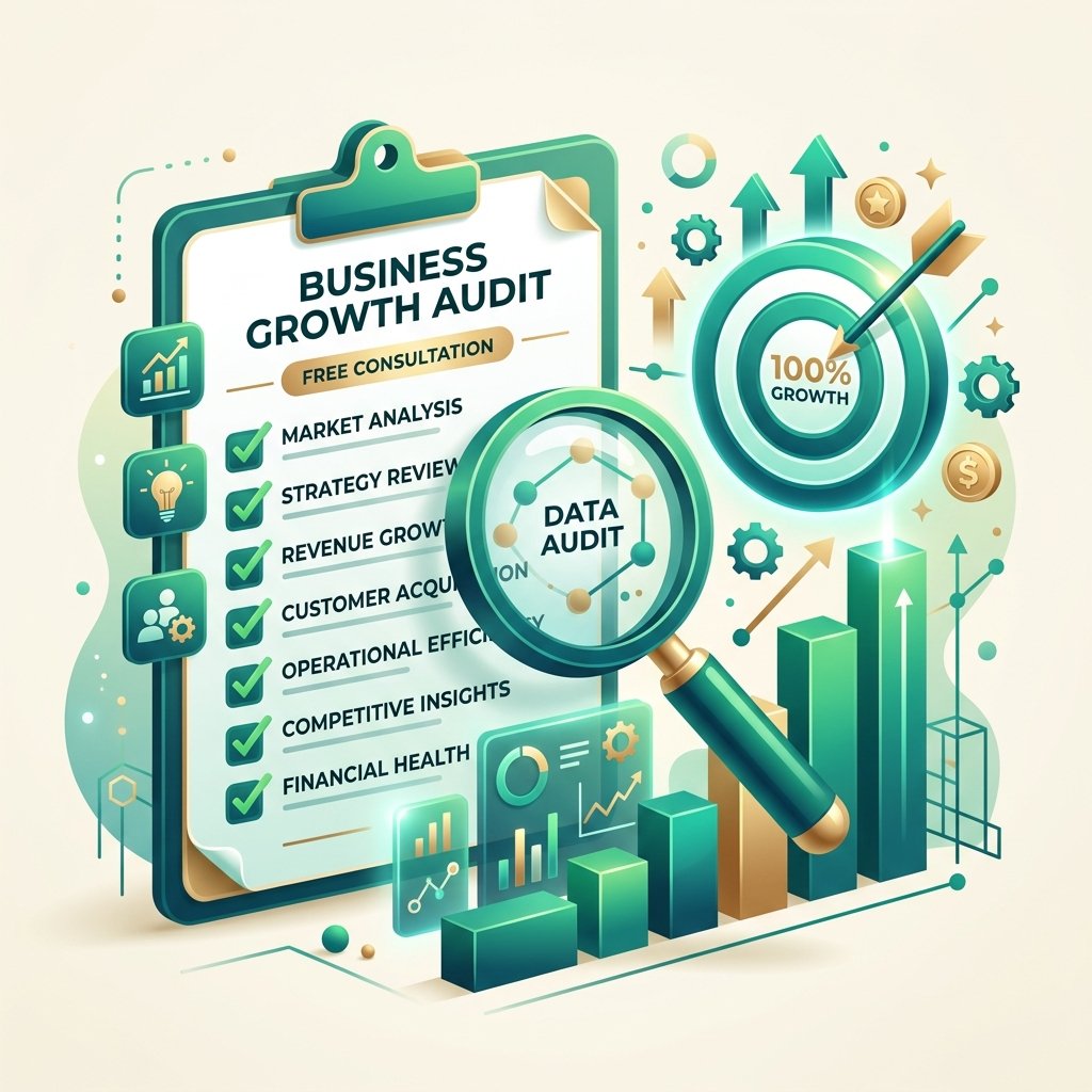 Free growth audit presentation and funnel analytics consultation visual