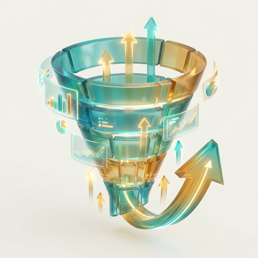 Sales funnel conversion optimization chart and digital growth graphs