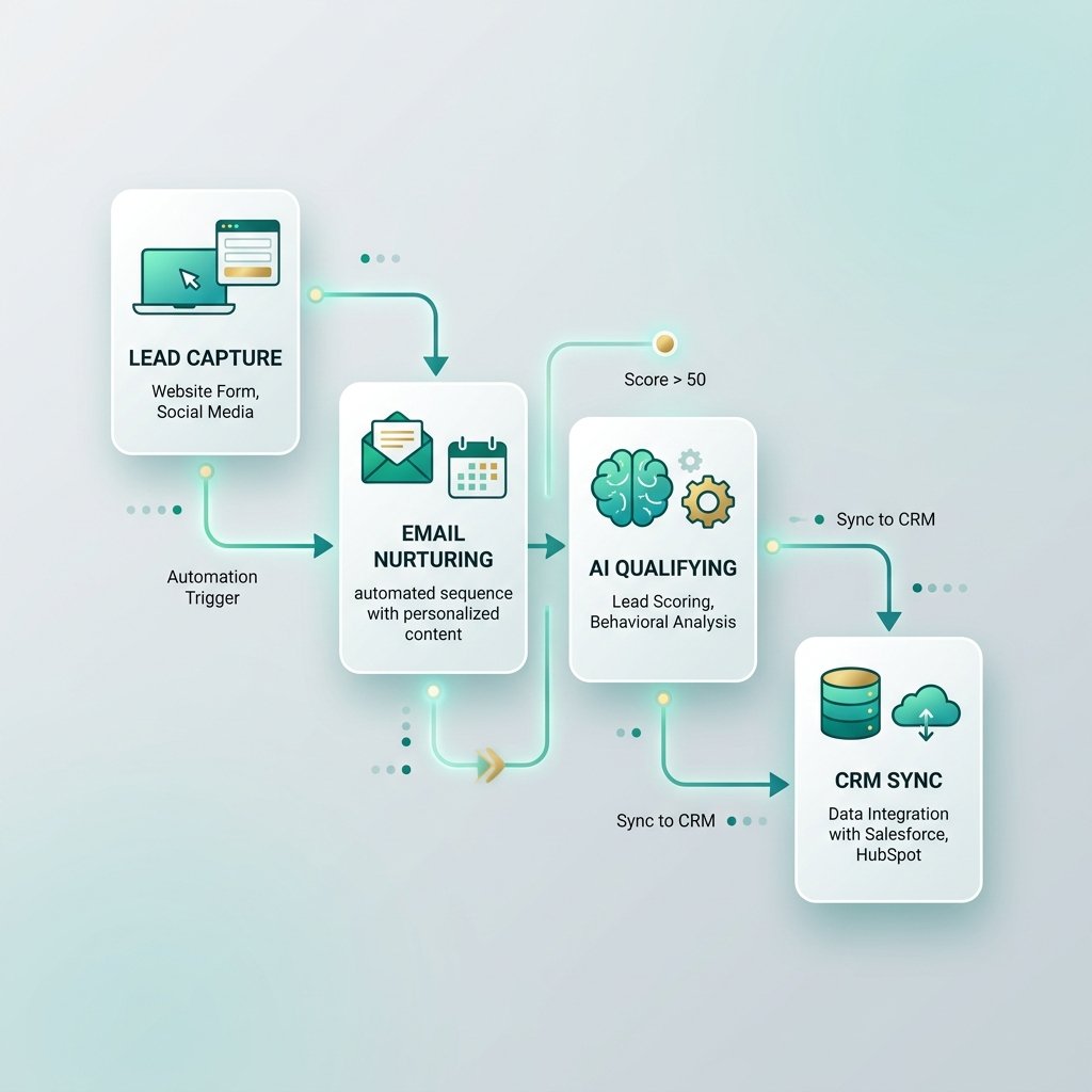 Marketing automation lead nurturing and workflows mapping illustration